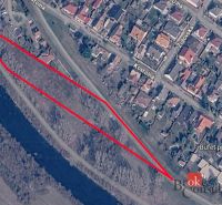 Aerial view of recreational plots in Hamuliakovo near the water area and Kostolná street.