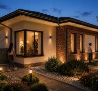 A family house in Dunajský Klátov with outdoor lighting and a landscaped garden. Residential plots.