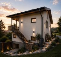 The exterior of the family house at Pivnička 430 in Hriňová during sunset.