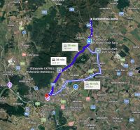 Map of the route from Kučišdorfska Valley in Pezinok with agricultural and forest lands.