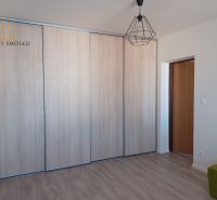 In the 2-room apartment, there is a built-in wardrobe and a floor with a wooden decor.