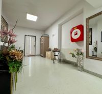 Commercial premises with floral decoration, large mirror, and security equipment.