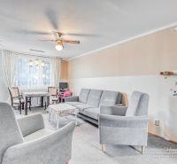 A bright living room in a 4-room apartment with comfortable furniture and decorative details.
