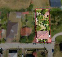 Aerial view of the garden and family house on Severna Street in Kláštor pod Znievom.