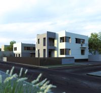 Modern exterior architecture of a 3-room apartment in Michalovce with a minimalist design.