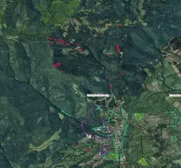 Agricultural and forest lands around Stará Ľubovňa with distinctive color markings.