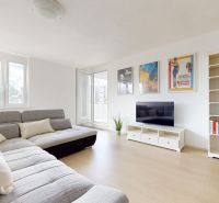 A bright living room promises comfort in a 2-room apartment, with a wooden decor floor.