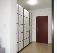 The entrance hall of a 2-room apartment with a large wardrobe and tiled floor.