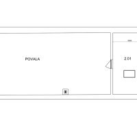 Attic floor plan of a family house with a large loft and a smaller room.