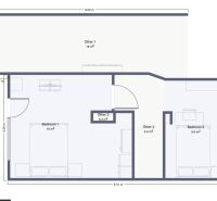 Floor plan of a family house with two bedrooms and three additional rooms.