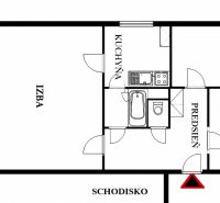 Floor plan of a 3-room apartment with the layout of the rooms and kitchen.
