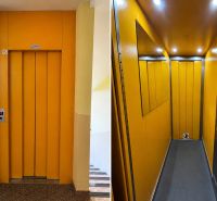 Yellow elevator in a residential building on Trieda 1. mája Street in Spišská Nová Ves.