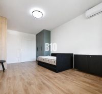 Recreational apartment with a bed, wardrobe, and wooden decor flooring.