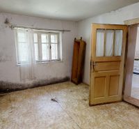 A room in a family house with mold and old doors, next to the kitchen.