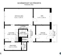 The floor plan of a 3-room apartment in Nitra includes a living room, kitchen, and bedroom.