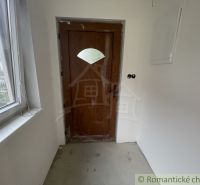 Entrance hallway with wooden doors in a family house, simple walls and a window.