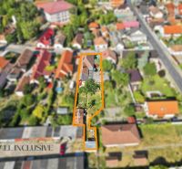 Aerial view of a family house in Veľký Meder with a yard and garden.