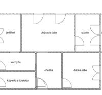 Floor plan of a 4-room apartment with a dining room, balcony, kitchen, and children's room.