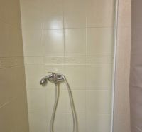 Shower corner with ceramic tiles in a 3-room apartment.