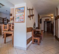 Interior gastro spaces with furniture and wall decorations.