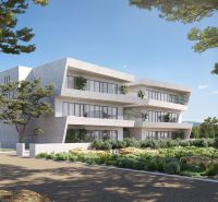 Exterior of a 4-room apartment in Ugljan with modern architecture and natural greenery.