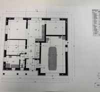 Floor plan of a family house in Trenčianska Turná showing rooms and a garage.