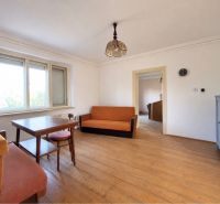 Living room in a family house with a wooden decor floor, furniture, and large windows.