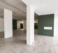 Spacious commercial spaces with large windows and concrete ceiling.
