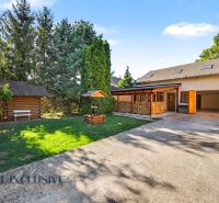 Garden yard with wooden structures and grassy area in Pezinok, Residential plots.