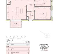 Floor plan of a 3-room apartment with a balcony, bathroom, and storage room on the fourth floor.