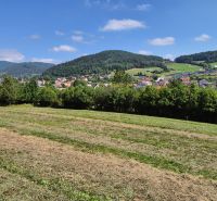 Panorama of the plots - living in Nesluša shows meadows and scattered development of the village.