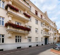 The facade of an apartment building with balconies on Vodná Street, Košice - Old Town.