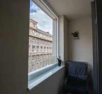 Balcony with a view of a historic building, 2-room apartment, Bratislava - Old Town, Bezručova.