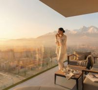 Elegant terrace with a view of the High Tatras in a 2-room apartment in Poprad.