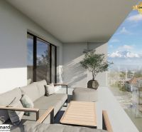 A spacious terrace of a 3-room apartment in Poprad with a view of the Tatras.
