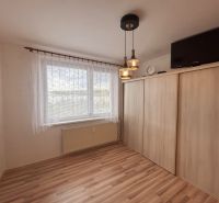 A room in a 3-room apartment with a wooden decor floor and a built-in wardrobe.