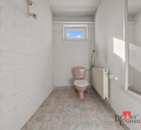 A bathroom with light walls and tiles in a family house.