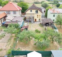 The garden of a family house in Medzibrod with utility beds and a pergola in the background.