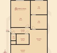 Floor plan of a 4-room apartment on Mládežnícka Street in Košice, Šaca district.