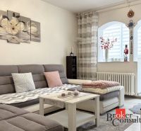 Living room in a 3-room apartment with a comfortable sofa, decorative pillows, and a coffee table.