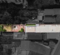 Aerial view of the garden and terrace at a family house on Kubranská Street in Trenčín.