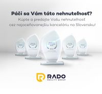 In the picture are the real estate awards of RADO Reality Group on Pádivého Street. Advantageous sale of a 2-room apartment.
