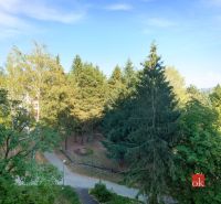 A view from Zvolen on A. Hlinka Street from a 2-room apartment, where there is a park with a walkway.