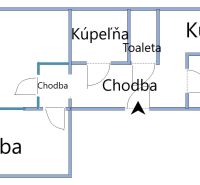 Floor plan of a 3-room apartment with a loggia, kitchen, bathroom, and toilet.