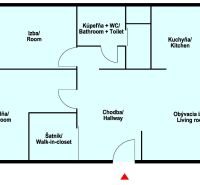 Floor plan of a 3-room apartment with a loggia, kitchen, and wardrobe.