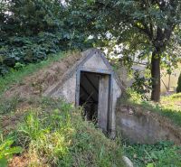 A grassy area with an entrance to the basement at a family house in Kokšov - Bakša.