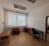 A simple office with furniture and flooring featuring a wood decor.