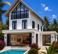 A family house in Pwani Mchangani with a pool, tropical garden, and large windows.