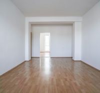 A spacious room in a 2-room apartment with a wooden decor floor.