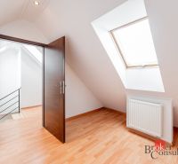 Attic room with a skylight, floor with wood decor, 3-room apartment.